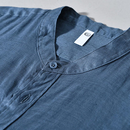 Buddha Stones Simple Fall Long Sleeve Buttons Design Linen Men's Shirts