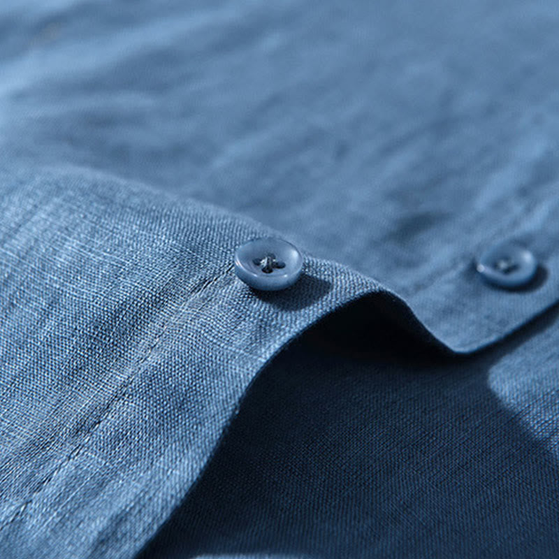 Buddha Stones Simple Fall Long Sleeve Buttons Design Linen Men's Shirts