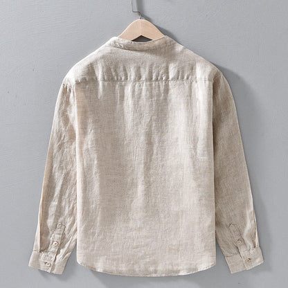 Buddha Stones Simple Fall Long Sleeve Buttons Design Linen Men's Shirts