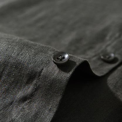 Buddha Stones Simple Fall Long Sleeve Buttons Design Linen Men's Shirts