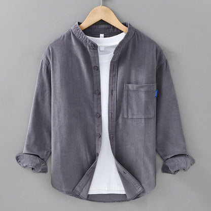 Buddha Stones Plain Button Down Cotton Corduroy Men's Long Sleeve Jacket