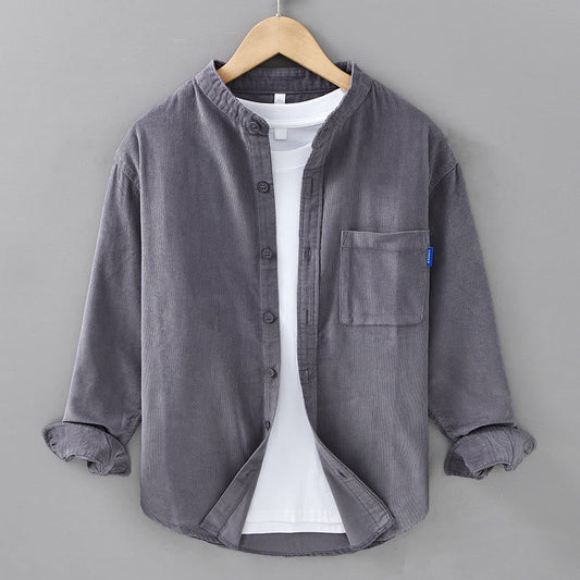 Buddha Stones Plain Button Down Cotton Corduroy Men's Long Sleeve Jacket