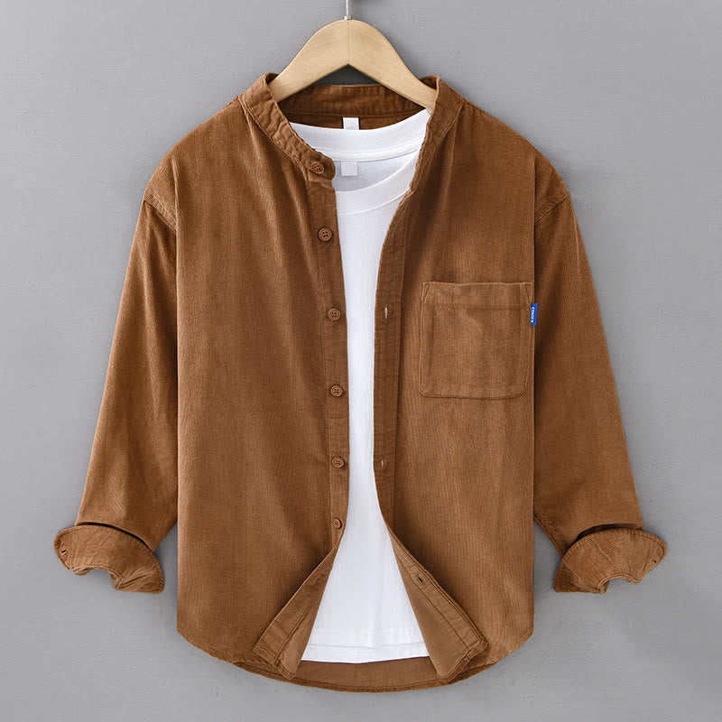 Buddha Stones Plain Button Down Cotton Corduroy Men's Long Sleeve Jacket
