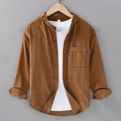 Buddha Stones Plain Button Down Cotton Corduroy Men's Long Sleeve Jacket