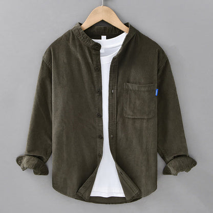 Buddha Stones Plain Button Down Cotton Corduroy Men's Long Sleeve Jacket
