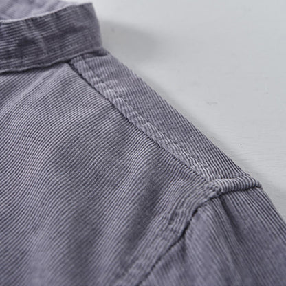 Buddha Stones Plain Button Down Cotton Corduroy Men's Long Sleeve Jacket