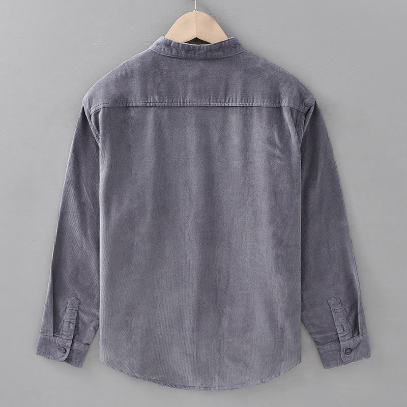 Buddha Stones Plain Button Down Cotton Corduroy Men's Long Sleeve Jacket
