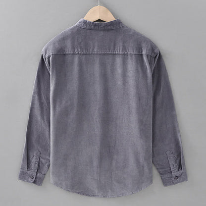 Buddha Stones Plain Button Down Cotton Corduroy Men's Long Sleeve Jacket