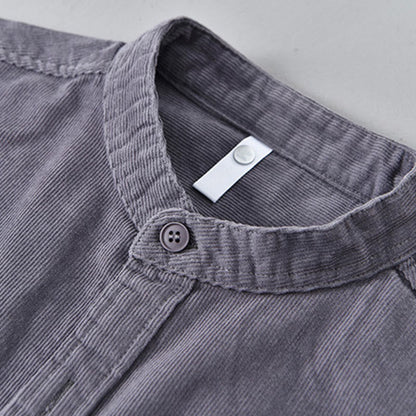 Buddha Stones Plain Button Down Cotton Corduroy Men's Long Sleeve Jacket