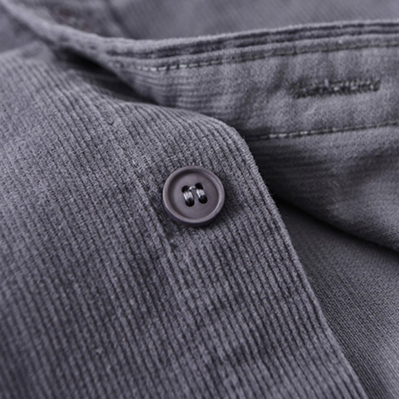 Buddha Stones Plain Button Down Cotton Corduroy Men's Long Sleeve Jacket