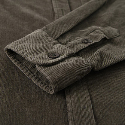 Buddha Stones Plain Button Down Cotton Corduroy Men's Long Sleeve Jacket
