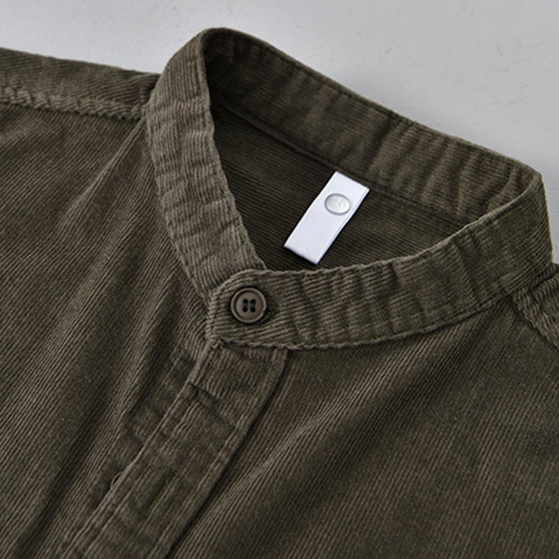 Buddha Stones Plain Button Down Cotton Corduroy Men's Long Sleeve Jacket