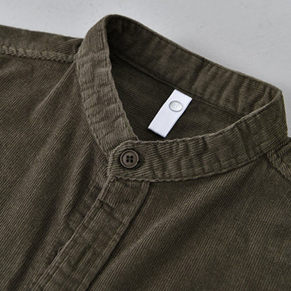 Buddha Stones Plain Button Down Cotton Corduroy Men's Long Sleeve Jacket