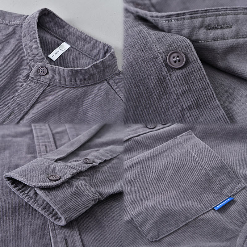 Buddha Stones Plain Button Down Cotton Corduroy Men's Long Sleeve Jacket