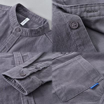 Buddha Stones Plain Button Down Cotton Corduroy Men's Long Sleeve Jacket