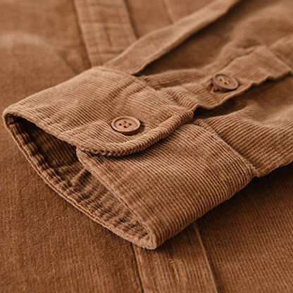 Buddha Stones Plain Button Down Cotton Corduroy Men's Long Sleeve Jacket