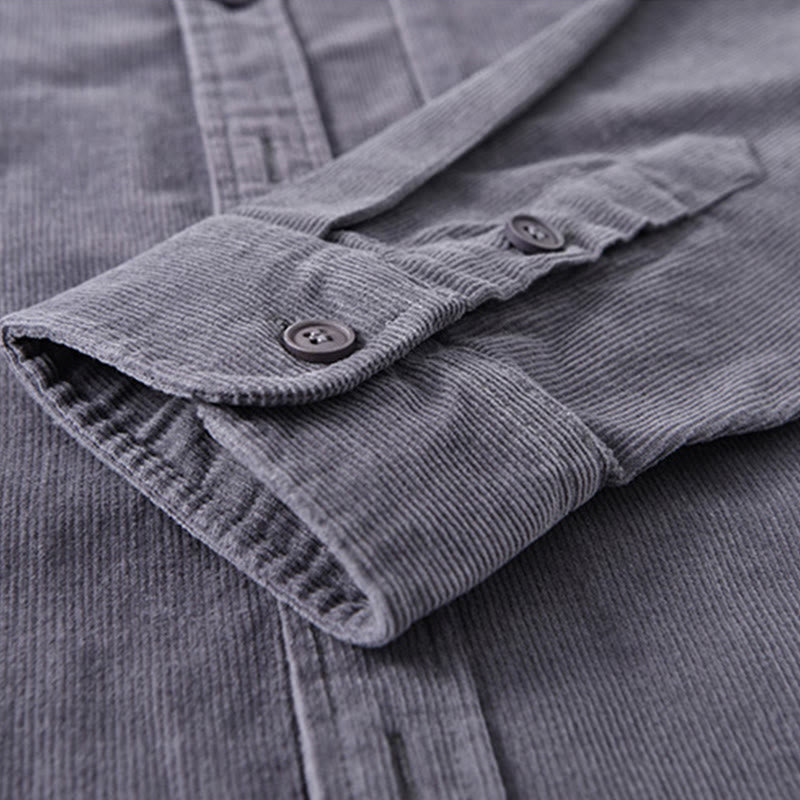 Buddha Stones Plain Button Down Cotton Corduroy Men's Long Sleeve Jacket