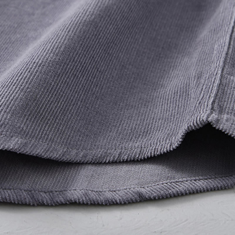Buddha Stones Plain Button Down Cotton Corduroy Men's Long Sleeve Jacket