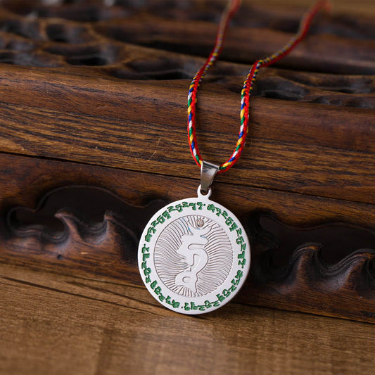 Buddha Stones Bodhisattva Tara Titanium Steel Faith Colored Rope Necklace Pendant