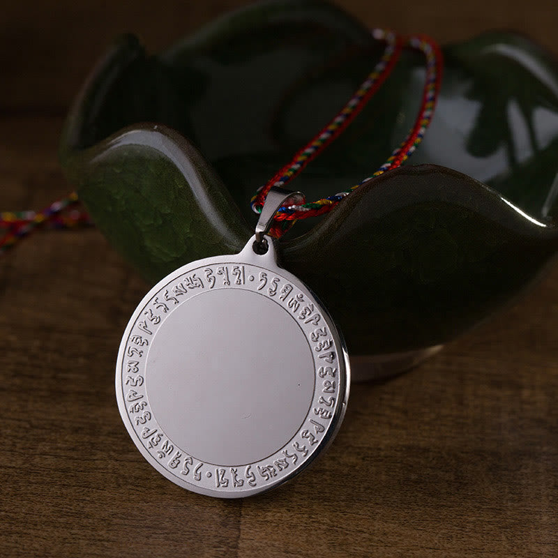Buddha Stones Blue Medicine Buddha Heart Mantra Titanium Steel Faith Colored Rope Necklace Pendant