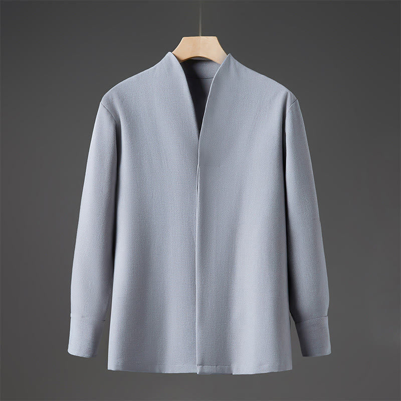 Buddha Stones Solid Fall Long Sleeve Hidden Half Button Design Men's Shirts