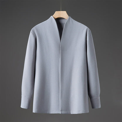 Buddha Stones Solid Fall Long Sleeve Hidden Half Button Design Men's Shirts