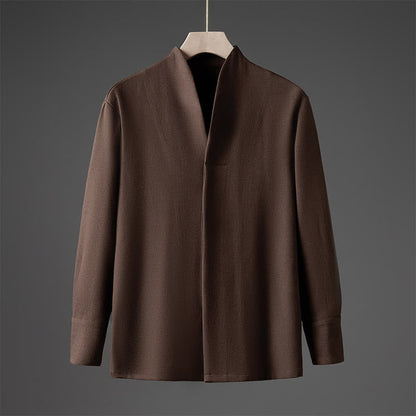Buddha Stones Solid Fall Long Sleeve Hidden Half Button Design Men's Shirts