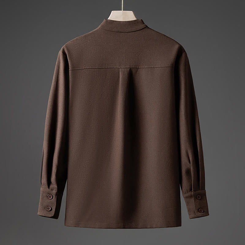 Buddha Stones Solid Fall Long Sleeve Hidden Half Button Design Men's Shirts
