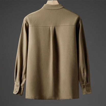 Buddha Stones Solid Fall Long Sleeve Hidden Half Button Design Men's Shirts
