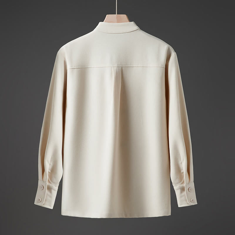 Buddha Stones Solid Fall Long Sleeve Hidden Half Button Design Men's Shirts