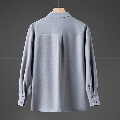 Buddha Stones Solid Fall Long Sleeve Hidden Half Button Design Men's Shirts
