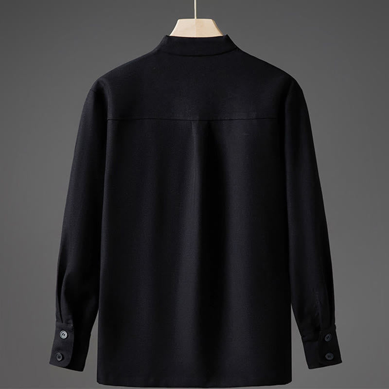Buddha Stones Solid Fall Long Sleeve Hidden Half Button Design Men's Shirts