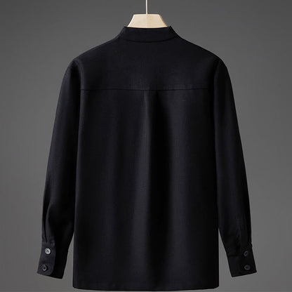 Buddha Stones Solid Fall Long Sleeve Hidden Half Button Design Men's Shirts