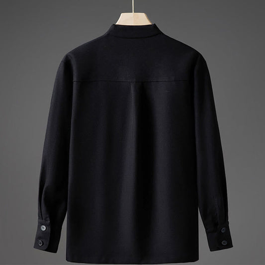 Buddha Stones Solid Fall Long Sleeve Hidden Half Button Design Men's Shirts