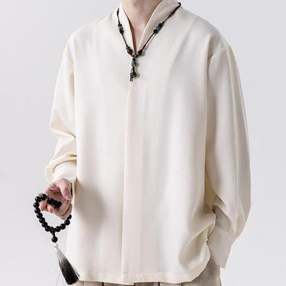 Buddha Stones Solid Fall Long Sleeve Hidden Half Button Design Men's Shirts