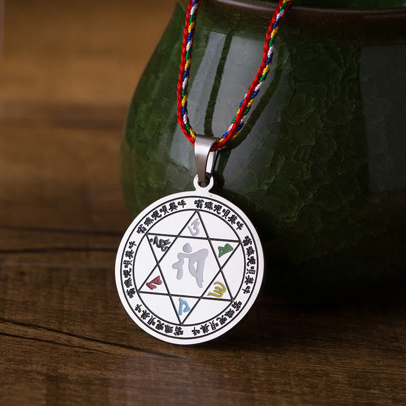 FREE Today: Peace Protection Colorful Om Mani Padme Hum Titanium Steel Rope Necklace Pendant