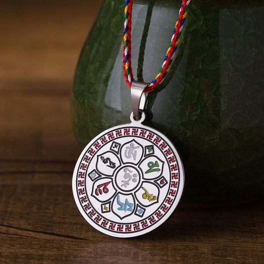 FREE Today: Peace Protection Colorful Om Mani Padme Hum Titanium Steel Rope Necklace Pendant