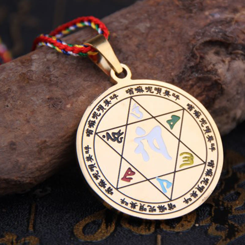 FREE Today: Peace Protection Colorful Om Mani Padme Hum Titanium Steel Rope Necklace Pendant