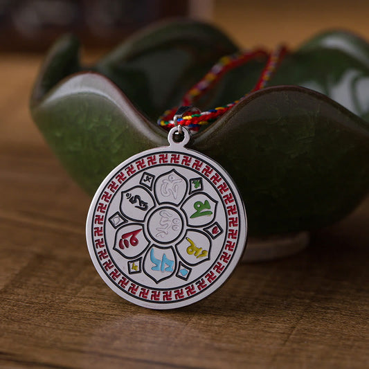 FREE Today: Peace Protection Colorful Om Mani Padme Hum Titanium Steel Rope Necklace Pendant