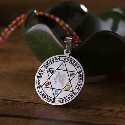 FREE Today: Peace Protection Colorful Om Mani Padme Hum Titanium Steel Rope Necklace Pendant