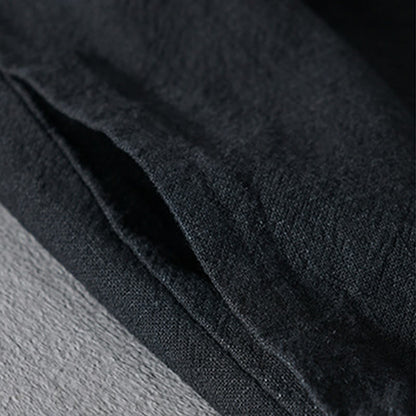 Buddha Stones Simple Long Sleeve Open Front Ramie Cotton Men's Shirts With Pockets