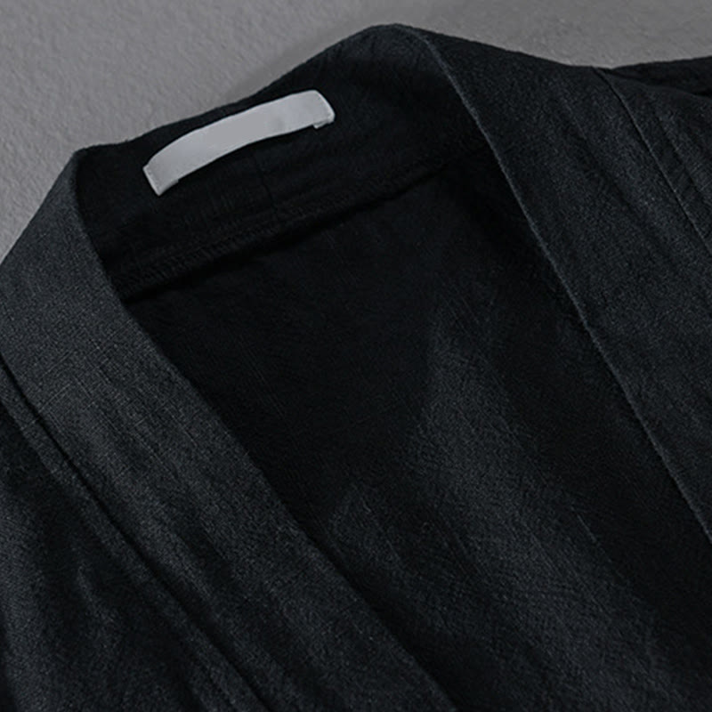 Buddha Stones Simple Long Sleeve Open Front Ramie Cotton Men's Shirts With Pockets
