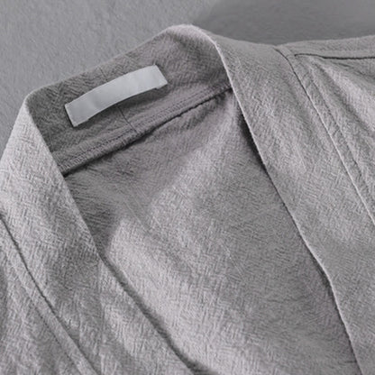 Buddha Stones Simple Long Sleeve Open Front Ramie Cotton Men's Shirts With Pockets