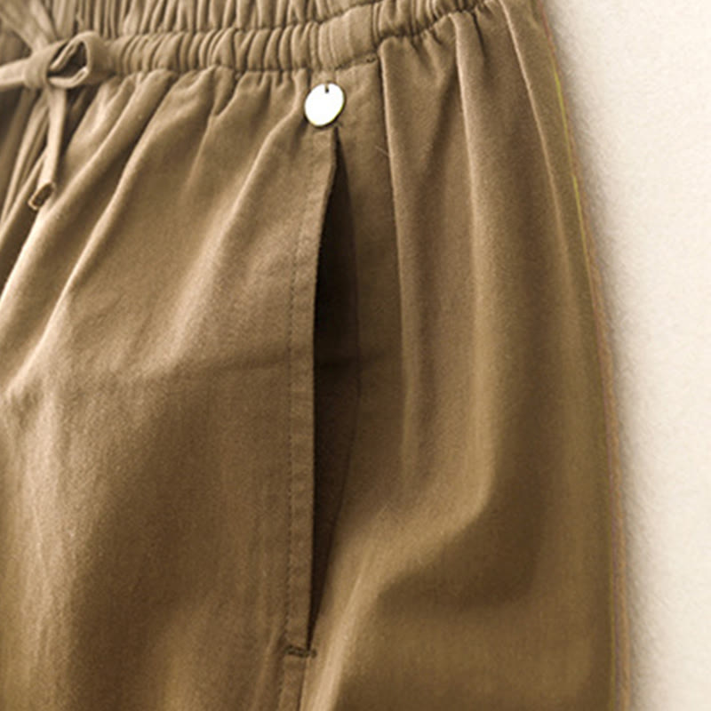 Buddha Stones Plain 7-8 Length Women's Harem Cotton Pants With Pockets