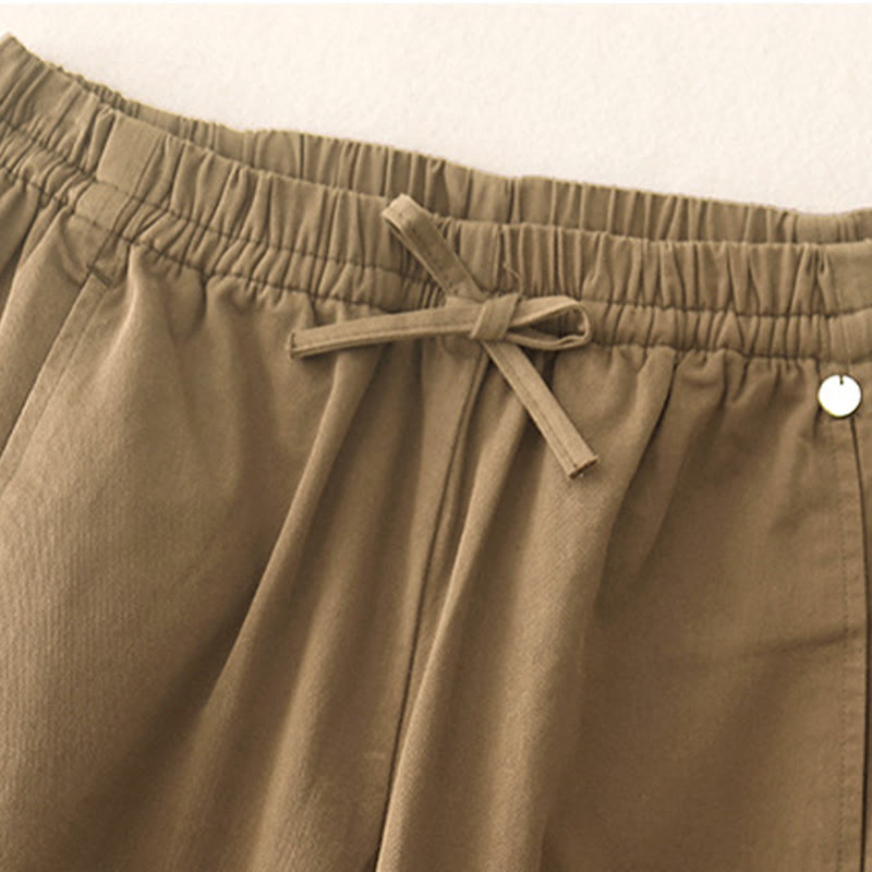 Buddha Stones Plain 7-8 Length Women's Harem Cotton Pants With Pockets