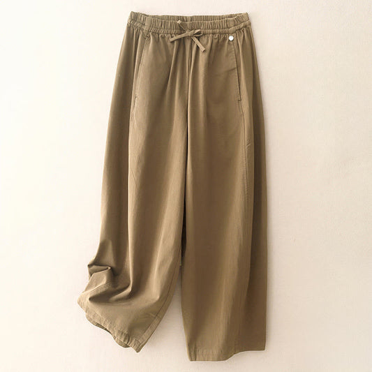 Buddha Stones Plain 7-8 Length Women's Harem Cotton Pants With Pockets