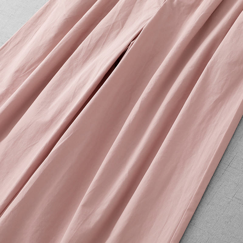 Buddha Stones Casual Plain Polyester Women's 7-8 Length Wide Leg Pants With Pockets