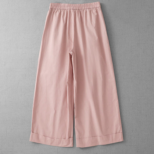 Buddha Stones Casual Plain Polyester Women's 7-8 Length Wide Leg Pants With Pockets