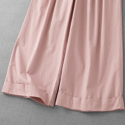 Buddha Stones Casual Plain Polyester Women's 7-8 Length Wide Leg Pants With Pockets