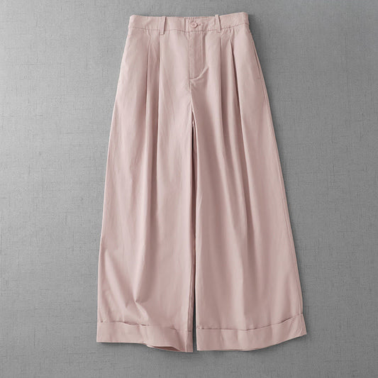 Buddha Stones Casual Plain Polyester Women's 7-8 Length Wide Leg Pants With Pockets